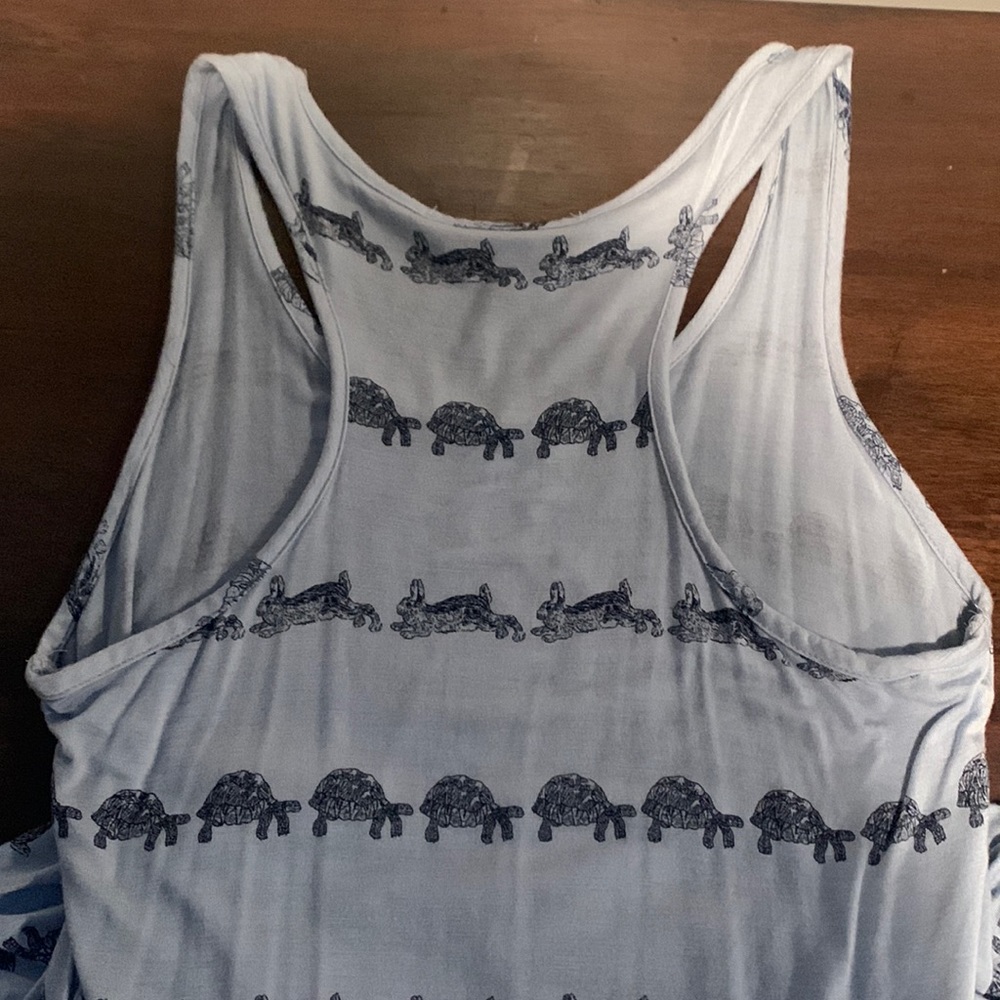 Adam Levine Blue Tortoise and Hare Print High Low Dress